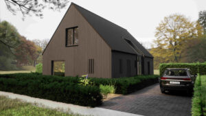 Duurzame schuurwoning Architectuur - Houten latten, elleboogpui