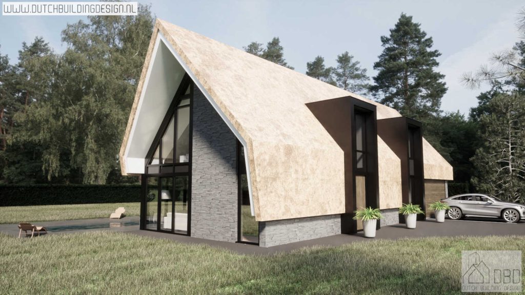 Deze ruime landelijke moderne rietenkap villa met een gerend dak en fraai entree / risaliet heeft een landelijk karakter